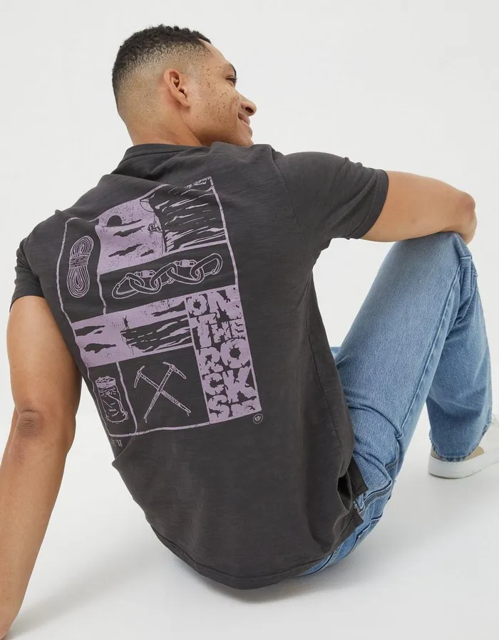 On The Rocks T Shirt Washed Black Men FatFace TShirts
