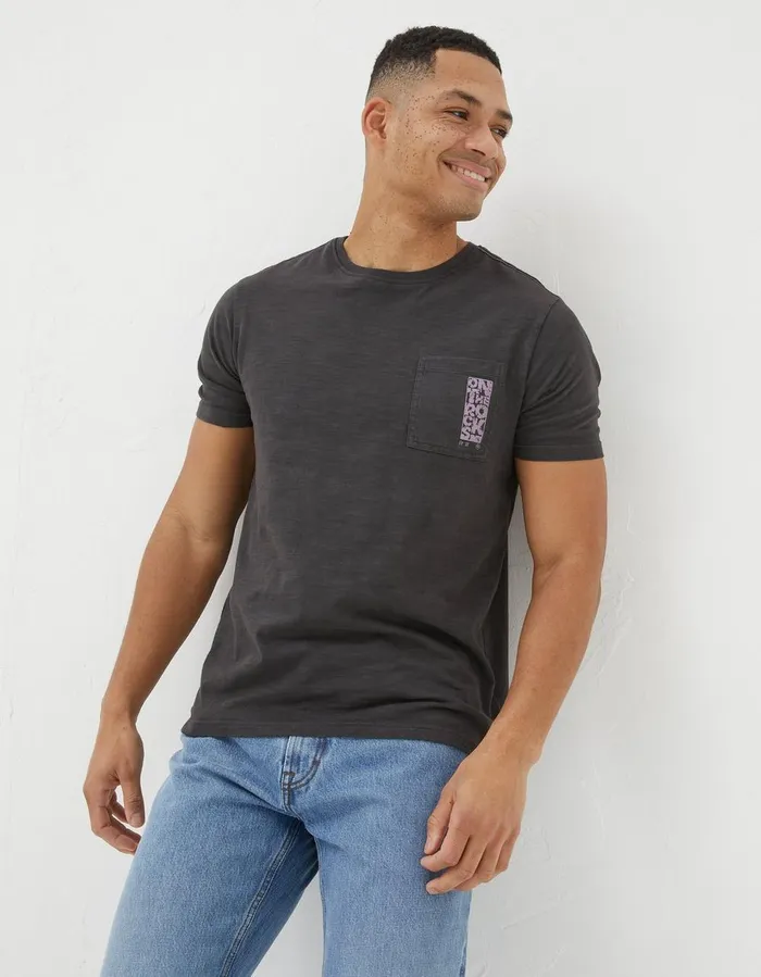 On The Rocks T Shirt Washed Black Men FatFace TShirts
