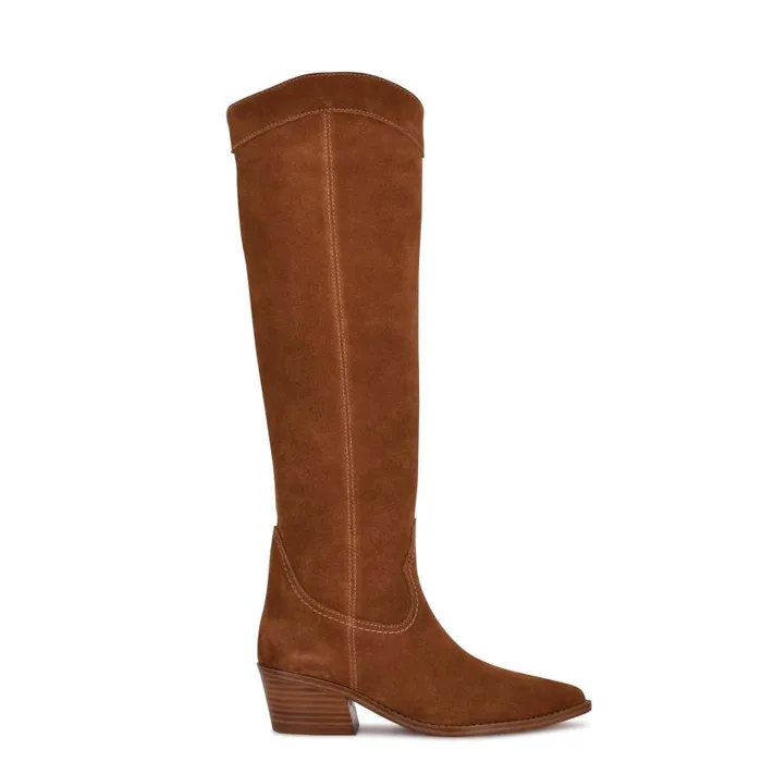 Orece Western Boots Cognac Suede Women Nine West Boots and Booties