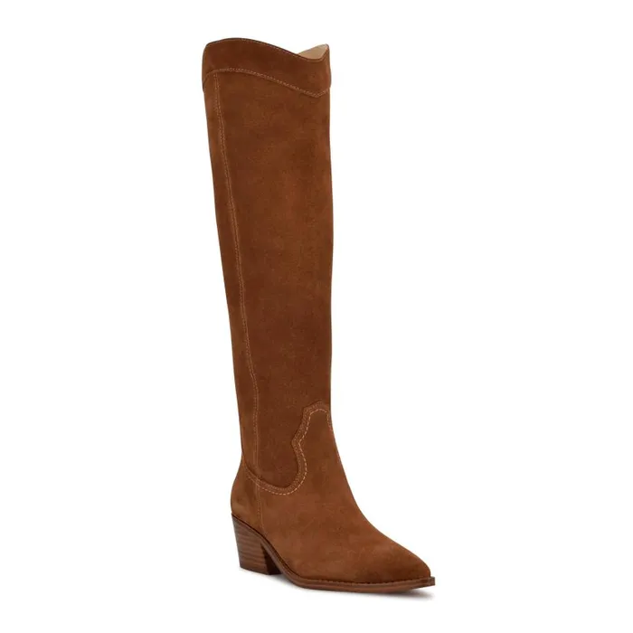 Orece Western Boots Cognac Suede Women Nine West Boots and Booties