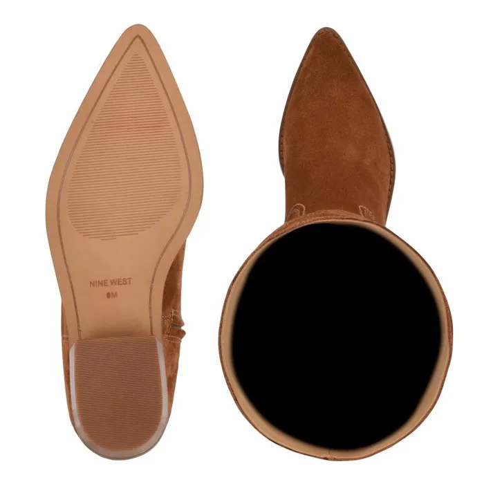 Orece Western Boots Cognac Suede Women Nine West Boots and Booties