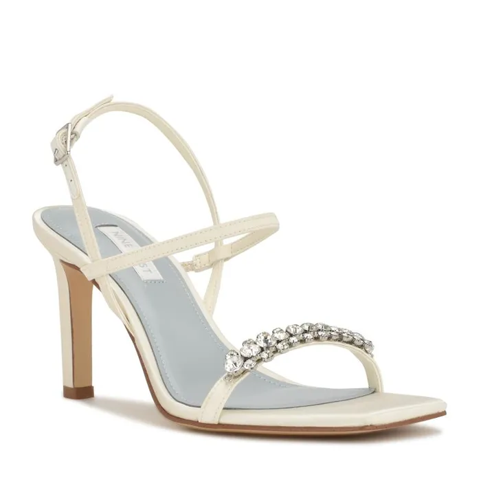 Oreece Heeled Slingback Sandals Ivory Satin Crystal Women Nine West Heels