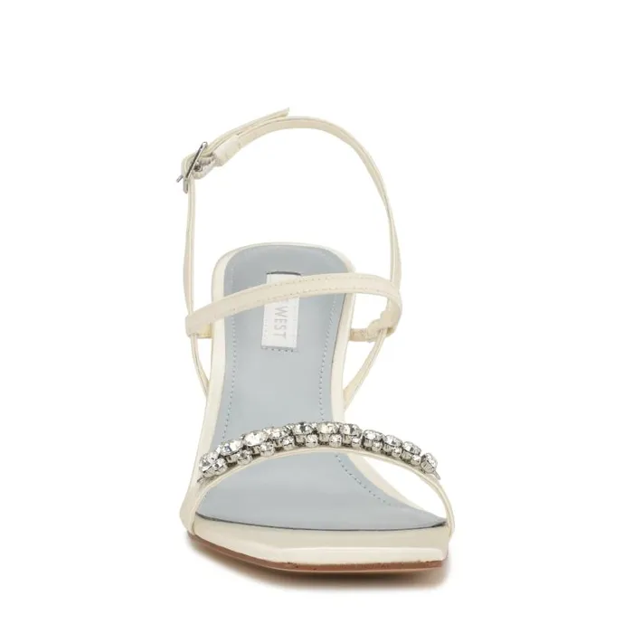 Oreece Heeled Slingback Sandals Ivory Satin Crystal Women Nine West Sandals