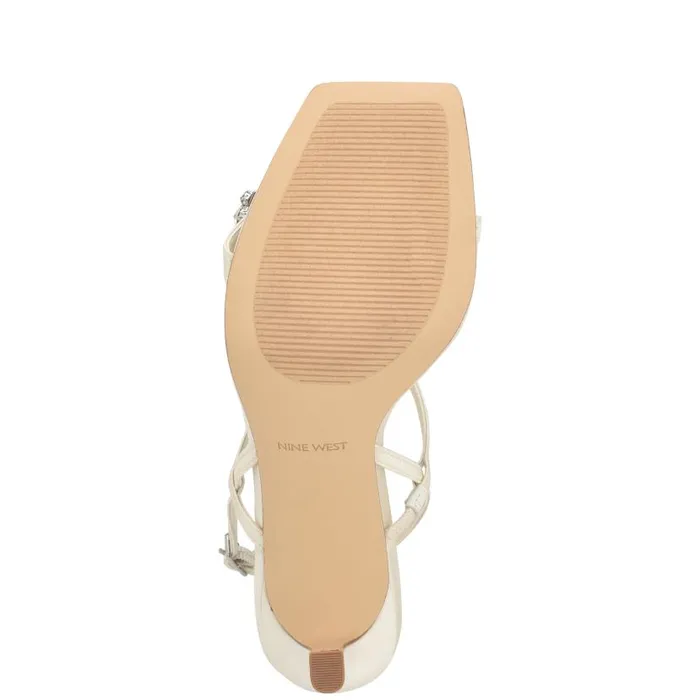 Oreece Heeled Slingback Sandals Ivory Satin Crystal Women Nine West Sandals