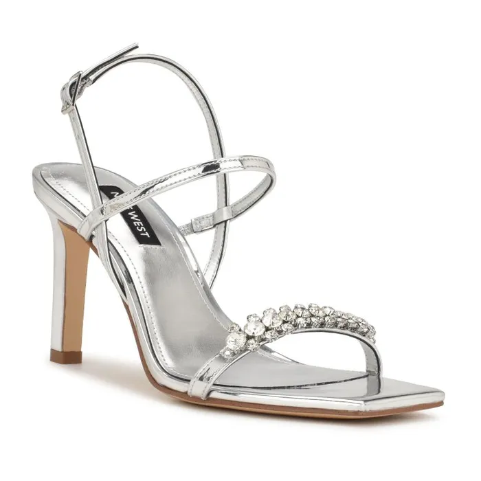 Oreece Heeled Slingback Sandals Silver Women Nine West Heels