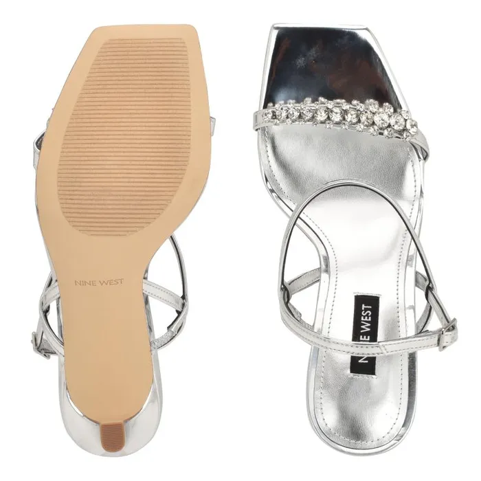 Oreece Heeled Slingback Sandals Silver Women Nine West Heels