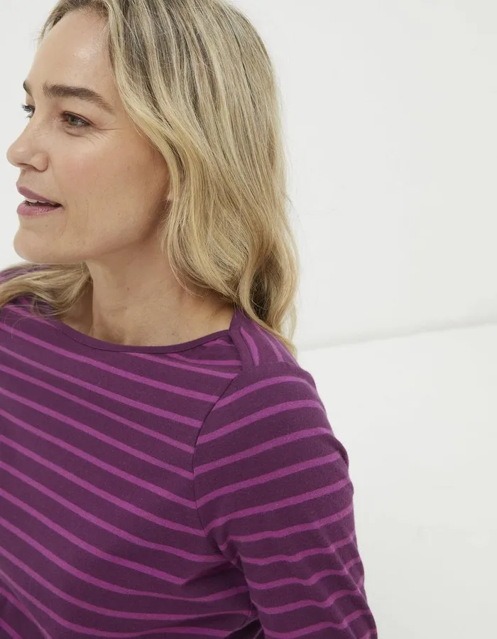 Organic Cotton Breton TShirt Plum Women FatFace Tops and TShirts