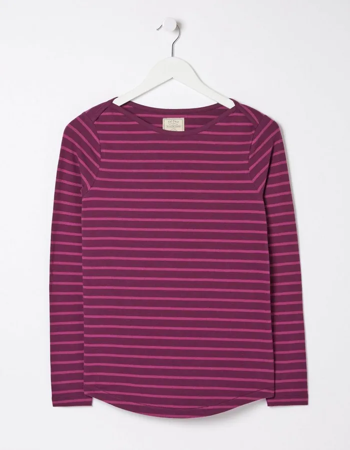 Organic Cotton Breton TShirt Plum Women FatFace Tops and TShirts
