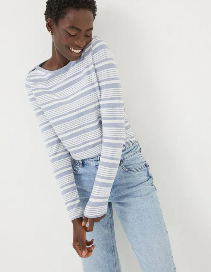 Organic Cotton Breton T Shirt Washed Blue Women FatFace Tops and TShirts