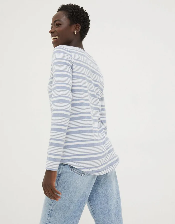 Organic Cotton Breton T Shirt Washed Blue Women FatFace Tops and TShirts