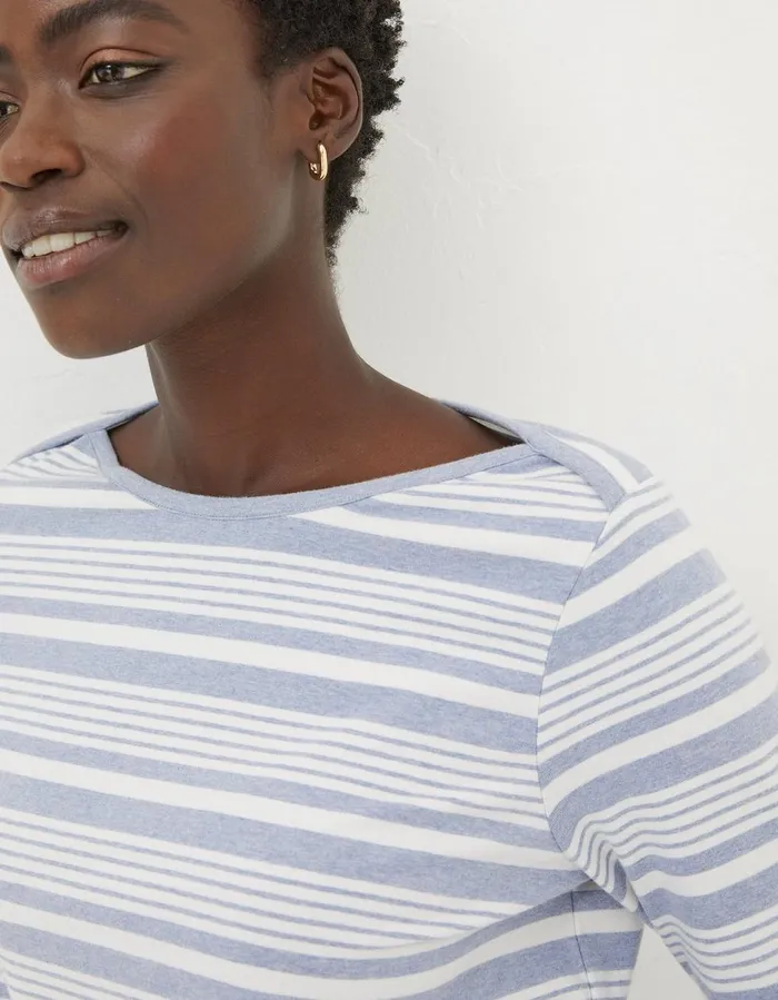 Organic Cotton Breton T Shirt Washed Blue Women FatFace Tops and TShirts