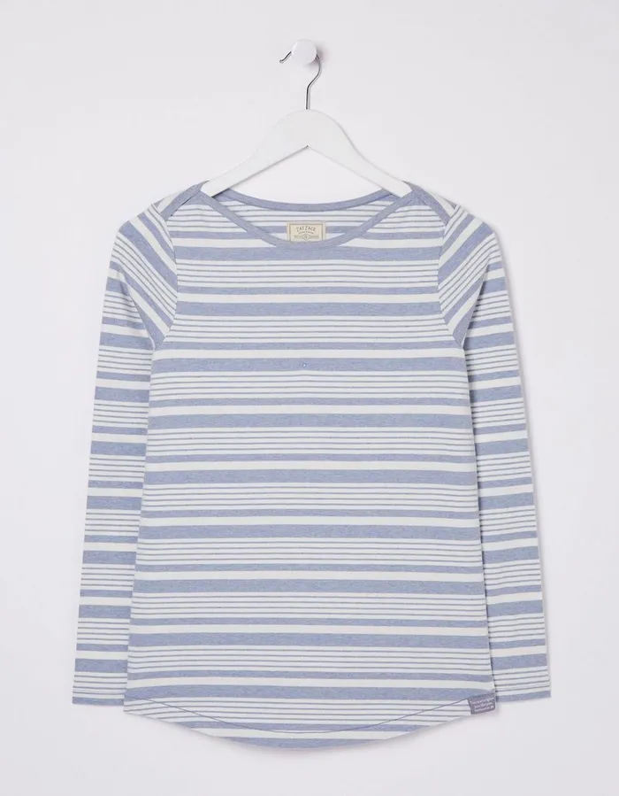 Organic Cotton Breton T Shirt Washed Blue Women FatFace Tops and TShirts