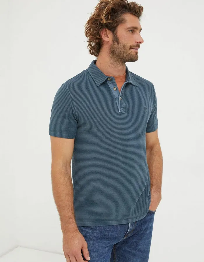Organic Cotton Fine Stripe Polo French Navy Men FatFace Polo Shirts