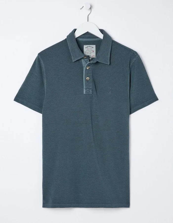 Organic Cotton Fine Stripe Polo French Navy Men FatFace Polo Shirts