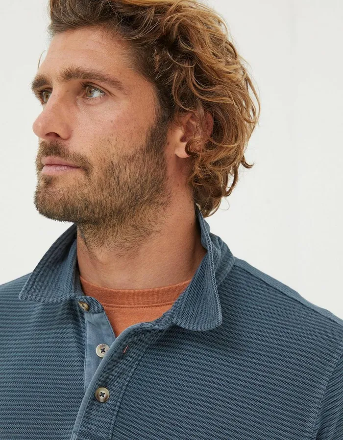 Organic Cotton Fine Stripe Polo French Navy Men FatFace Polo Shirts