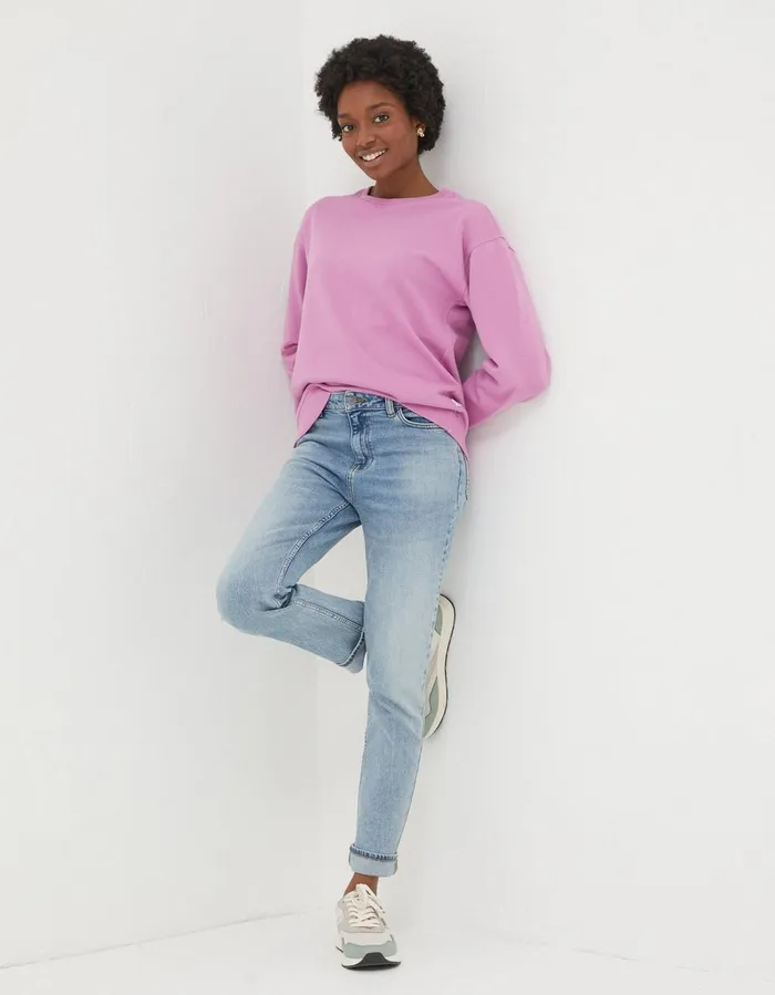 Organic Cotton Georgia Crew Sweatshirt Berry Pink Women FatFace Sweatshirts and Hoodies