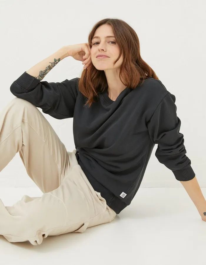 Organic Cotton Georgia Crew Sweatshirt Black Women FatFace Sweatshirts and Hoodies
