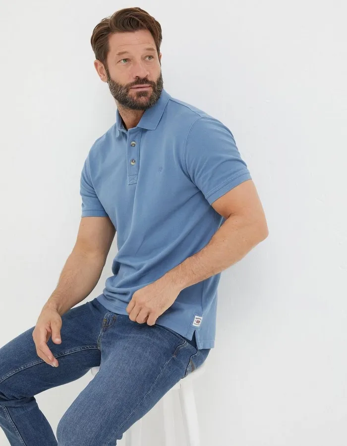 Organic Cotton Pique Polo Light Denim Blue Men FatFace TShirts