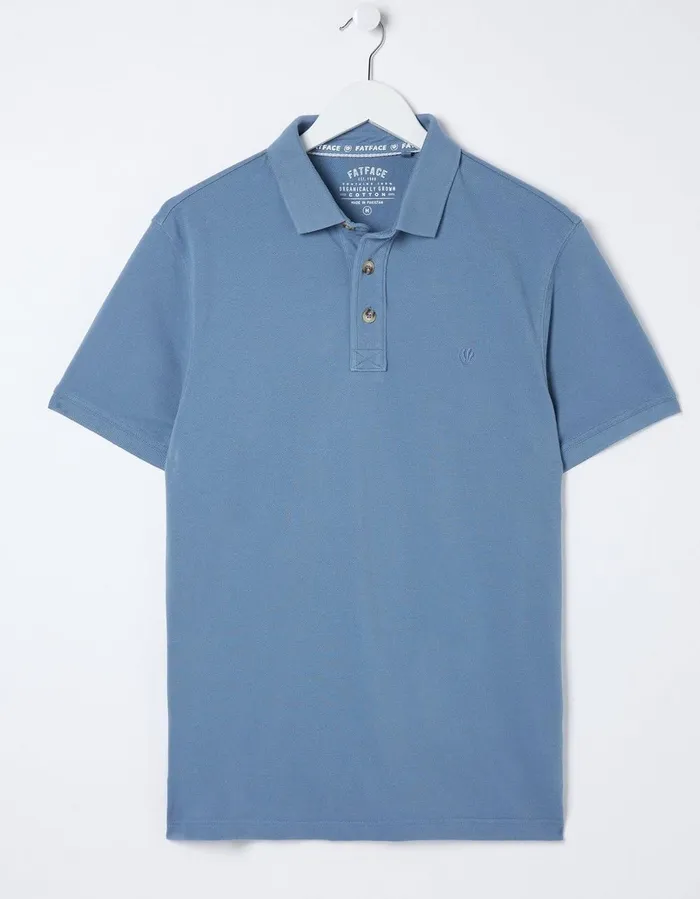 Organic Cotton Pique Polo Light Denim Blue Men FatFace TShirts