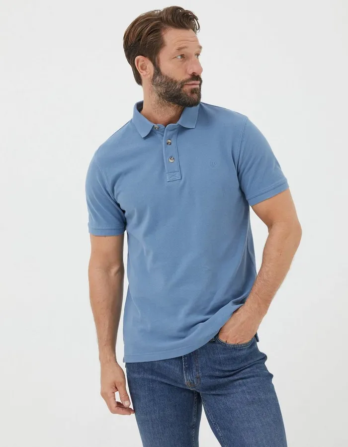 Organic Cotton Pique Polo Light Denim Blue Men FatFace TShirts