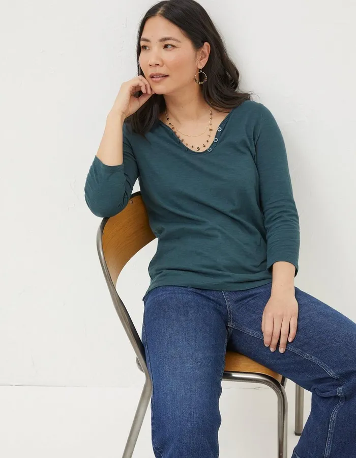 Organic Cotton Porter T Shirt Dark Teal Green Women FatFace Tops and TShirts