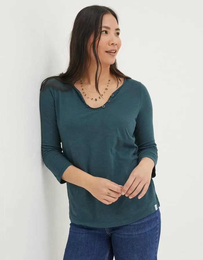Organic Cotton Porter T Shirt Dark Teal Green Women FatFace Tops and TShirts