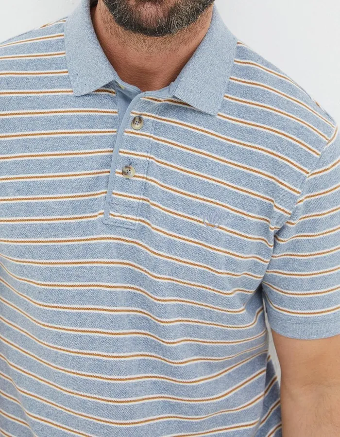 Organic Cotton Stripe Polo Light Blue Men FatFace Polo Shirts