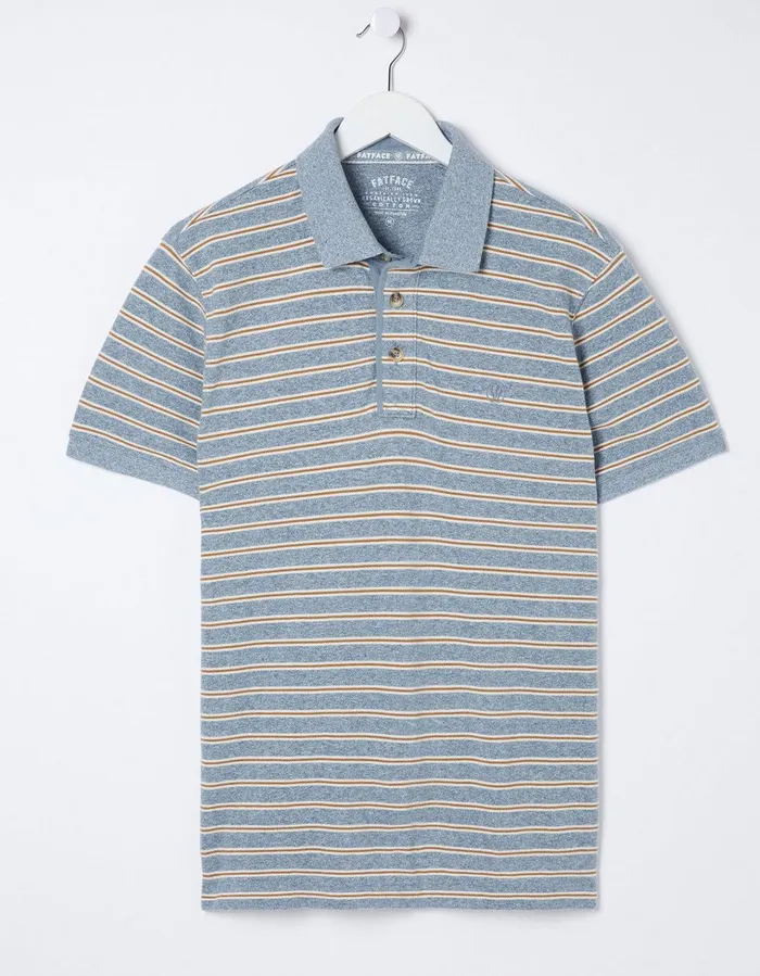 Organic Cotton Stripe Polo Light Blue Men FatFace Polo Shirts