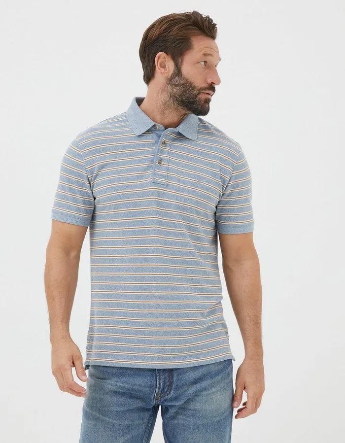 Organic Cotton Stripe Polo Light Blue Men FatFace Polo Shirts