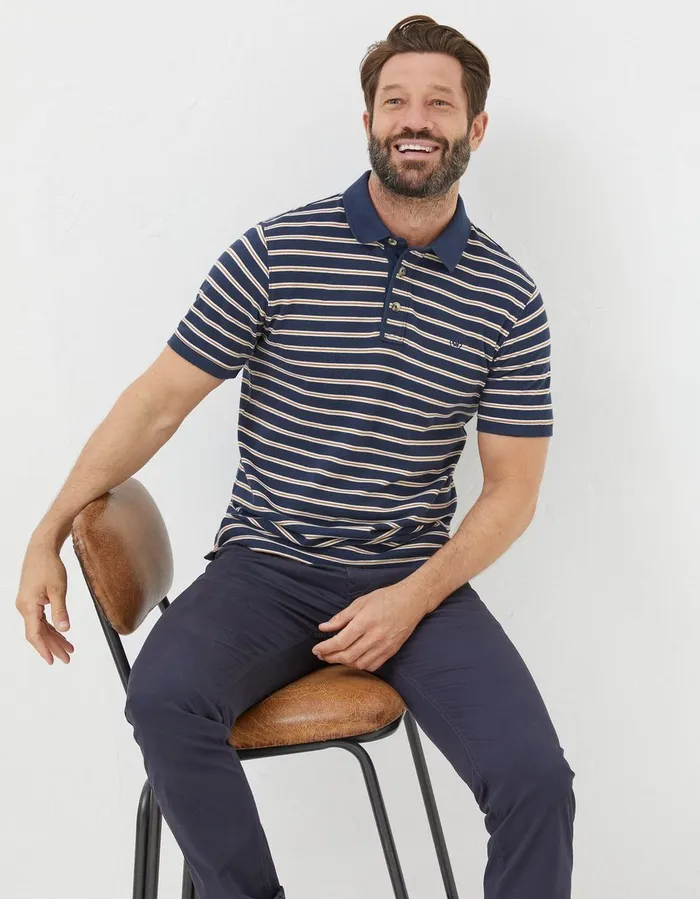 Organic Cotton Stripe Polo Navy Men FatFace Polo Shirts