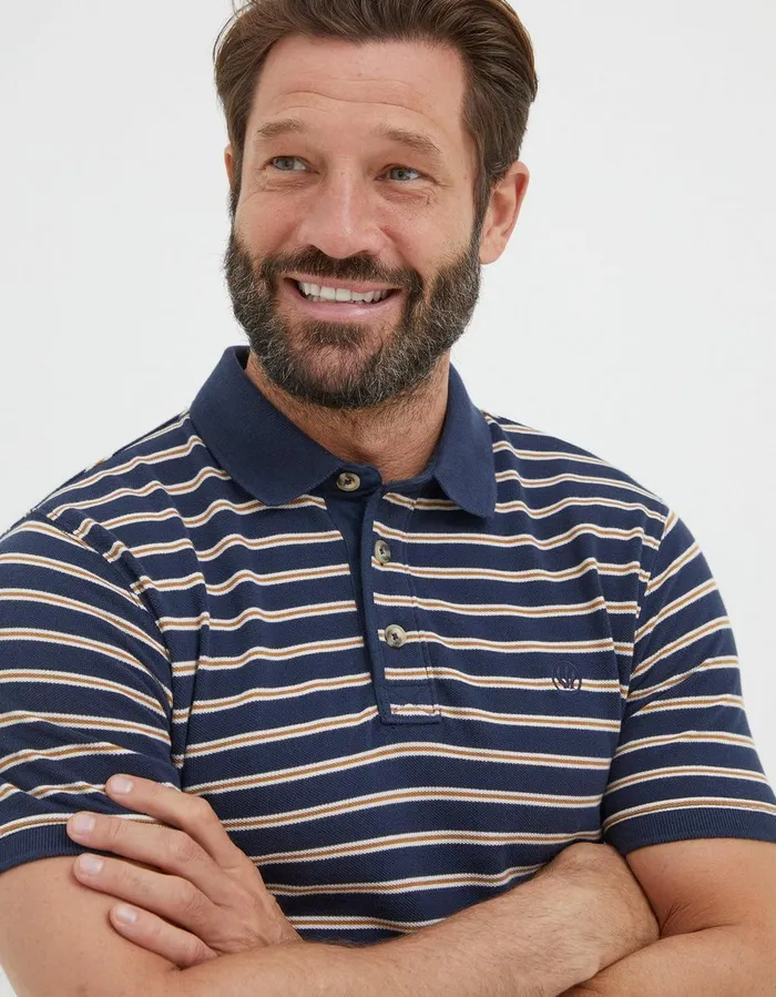 Organic Cotton Stripe Polo Navy Men FatFace Polo Shirts