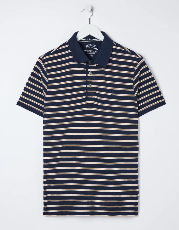 Organic Cotton Stripe Polo Navy Men FatFace Polo Shirts