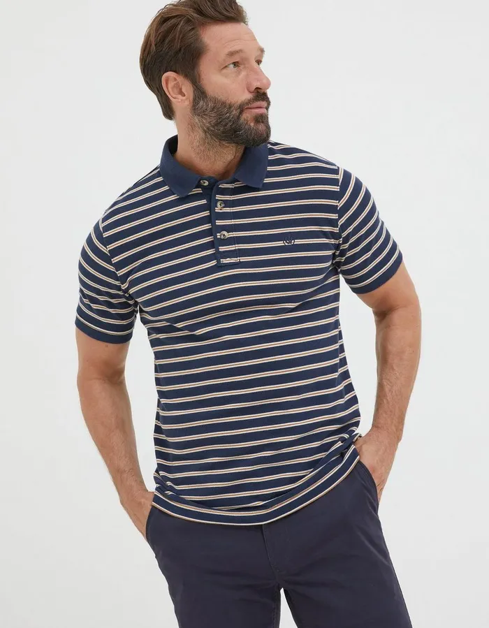 Organic Cotton Stripe Polo Navy Men FatFace Polo Shirts