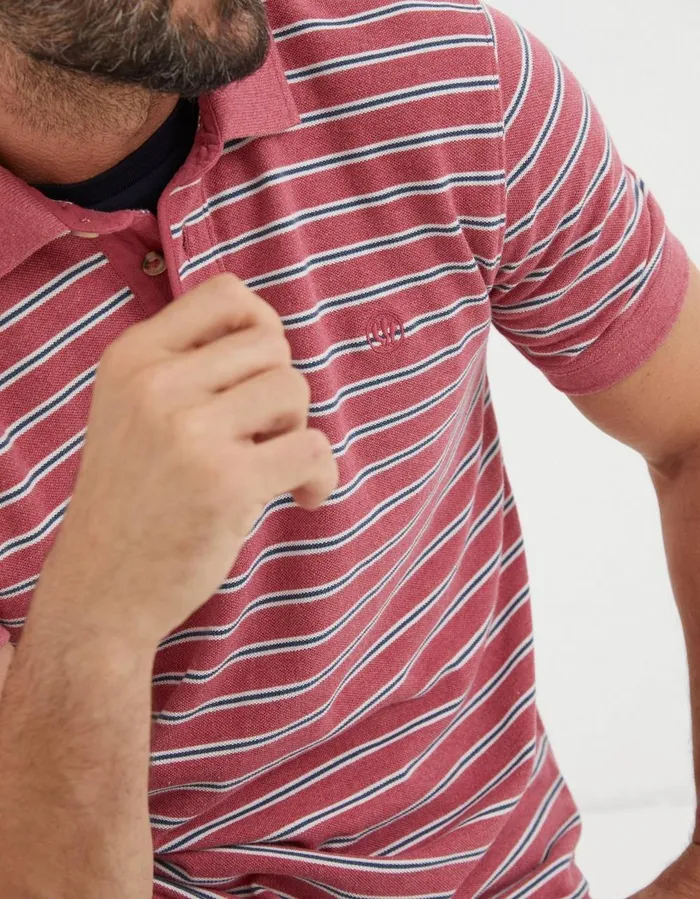 Organic Cotton Stripe Polo Rose Pink Men FatFace Polo Shirts