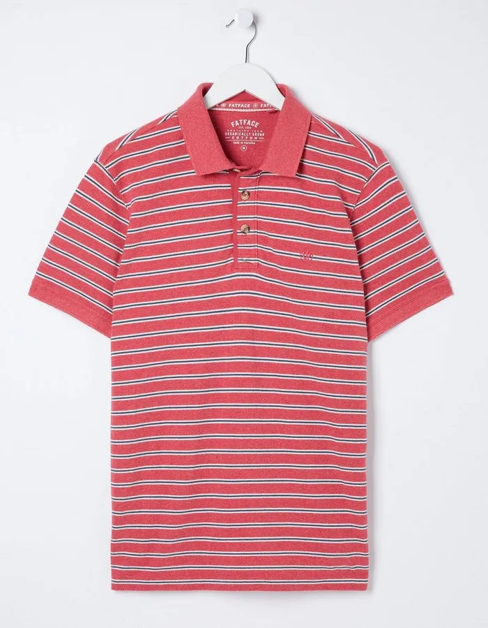 Organic Cotton Stripe Polo Rose Pink Men FatFace Polo Shirts