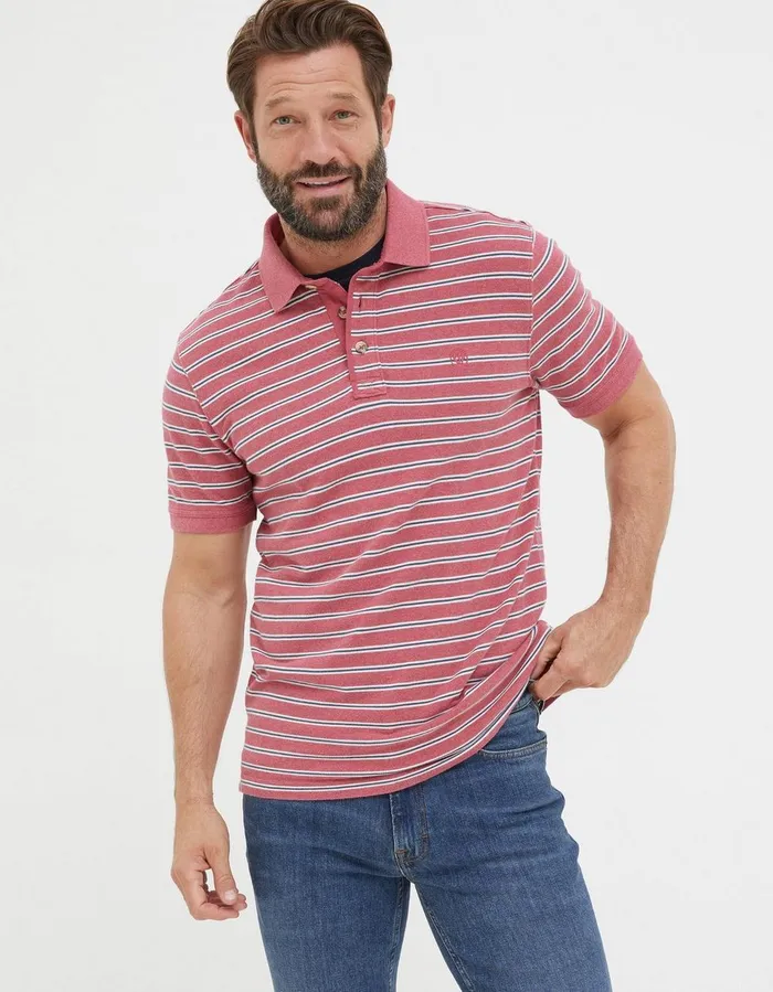 Organic Cotton Stripe Polo Rose Pink Men FatFace Polo Shirts