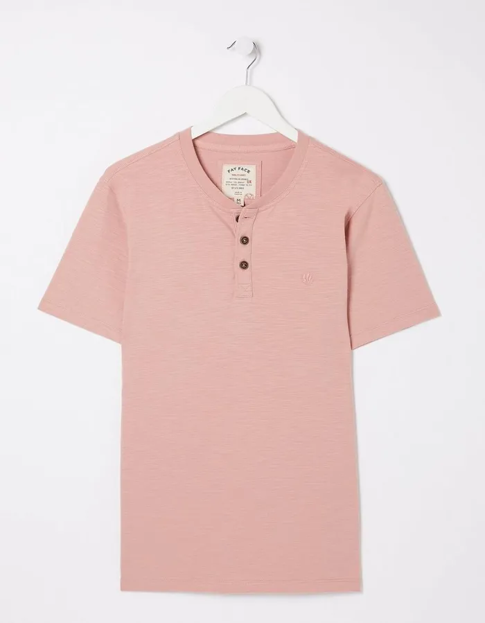 Organic Cotton Woodside Slub Henley Light Pink Men FatFace TShirts
