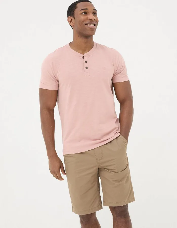 Organic Cotton Woodside Slub Henley Light Pink Men FatFace TShirts