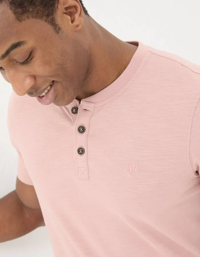 Organic Cotton Woodside Slub Henley Light Pink Men FatFace TShirts