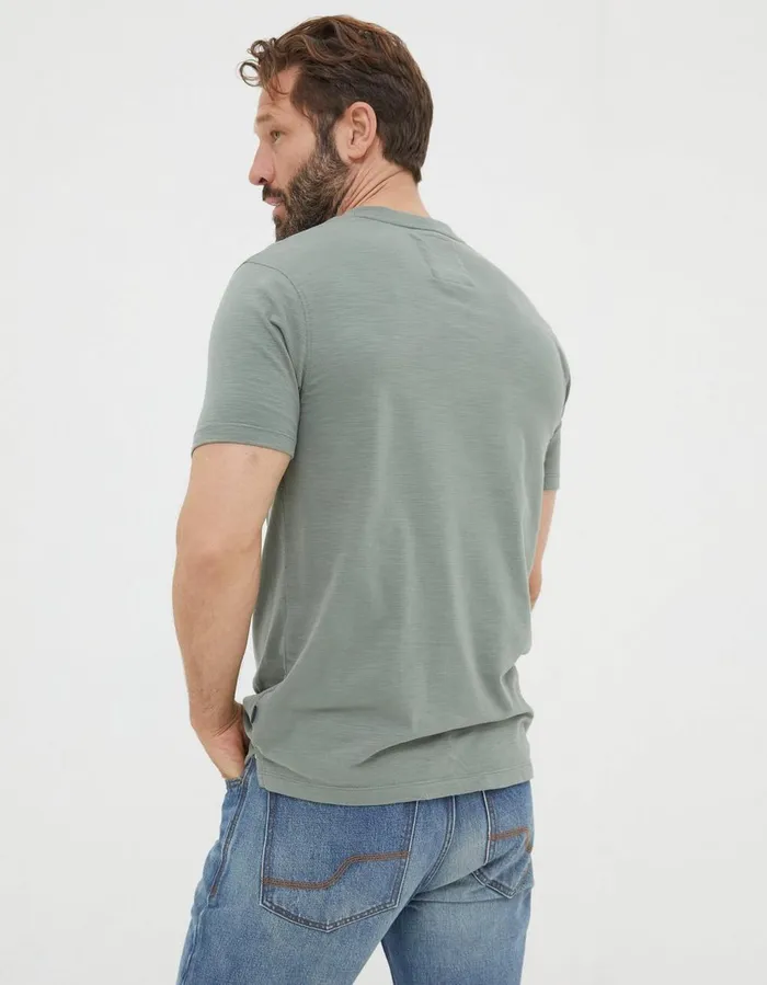 Organic Cotton Woodside Slub Henley Sage Green Men FatFace TShirts