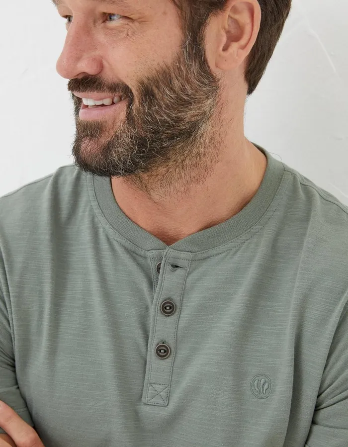 Organic Cotton Woodside Slub Henley Sage Green Men FatFace TShirts
