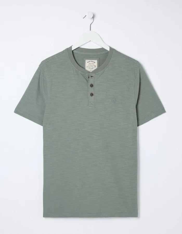 Organic Cotton Woodside Slub Henley Sage Green Men FatFace TShirts