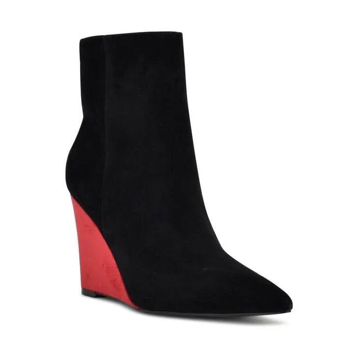 Paes Wedge Booties Blackred Suede Women Nine West Boots and Booties