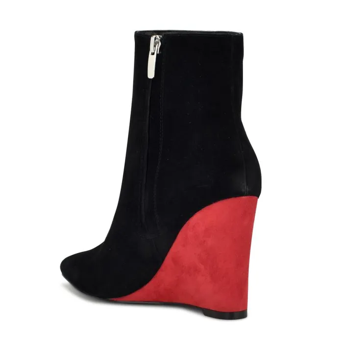 Paes Wedge Booties Blackred Suede Women Nine West Boots and Booties