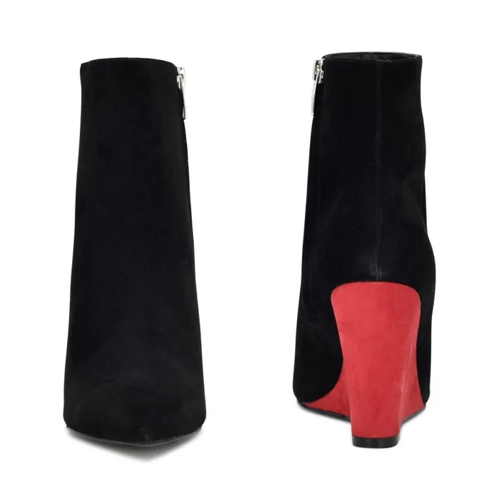 Paes Wedge Booties Blackred Suede Women Nine West Boots and Booties