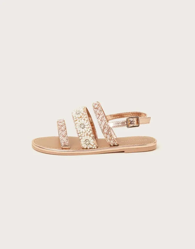 Pearl Flower Embellished Sandals Gold Children Monsoon Girls039 Shoes and Sandals