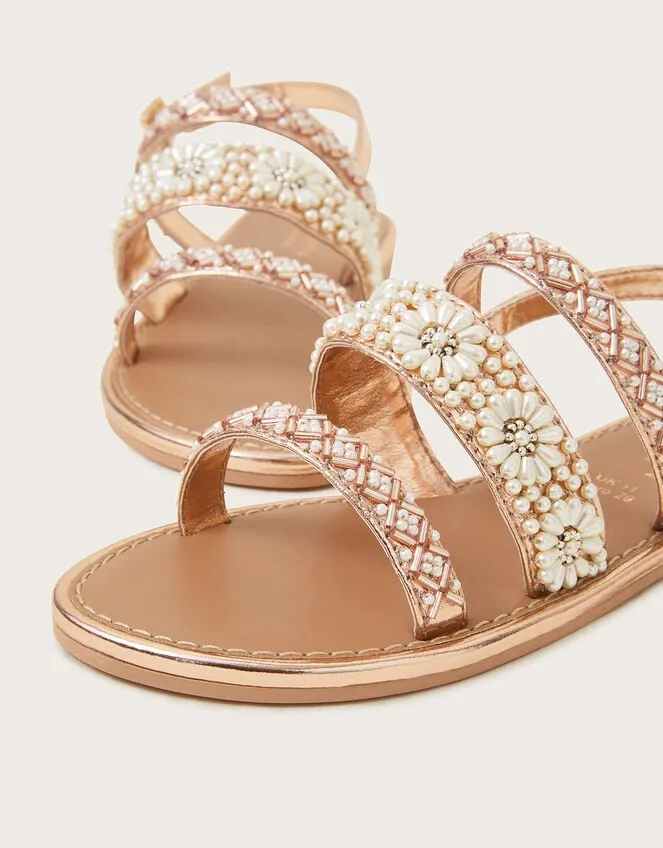 Pearl Flower Embellished Sandals Gold Children Monsoon Girls039 Shoes and Sandals