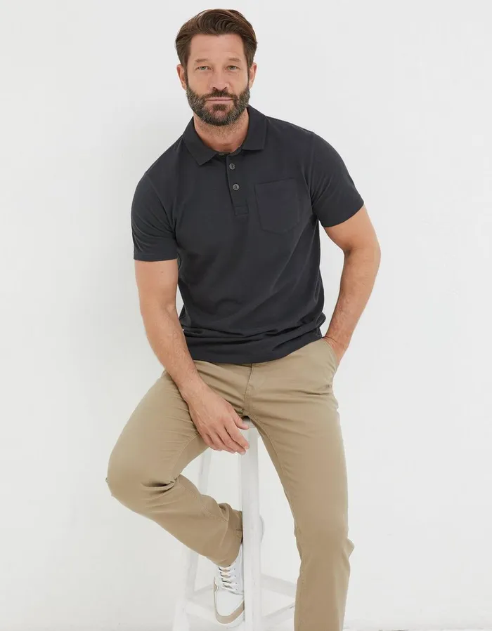 Perranporth Polo Washed Black Men FatFace TShirts