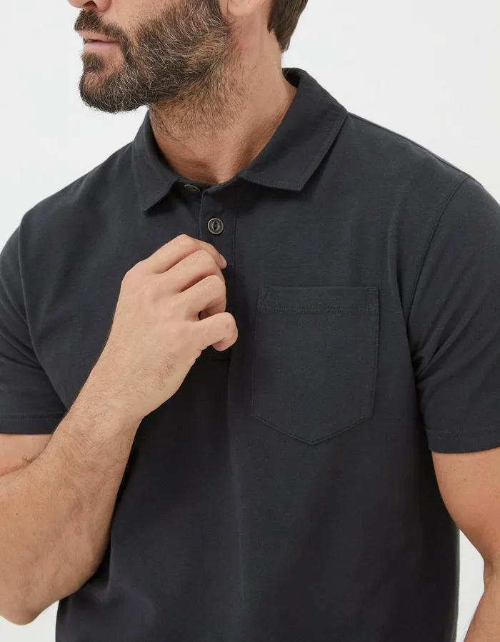 Perranporth Polo Washed Black Men FatFace TShirts