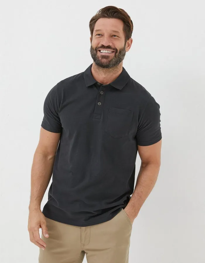 Perranporth Polo Washed Black Men FatFace TShirts